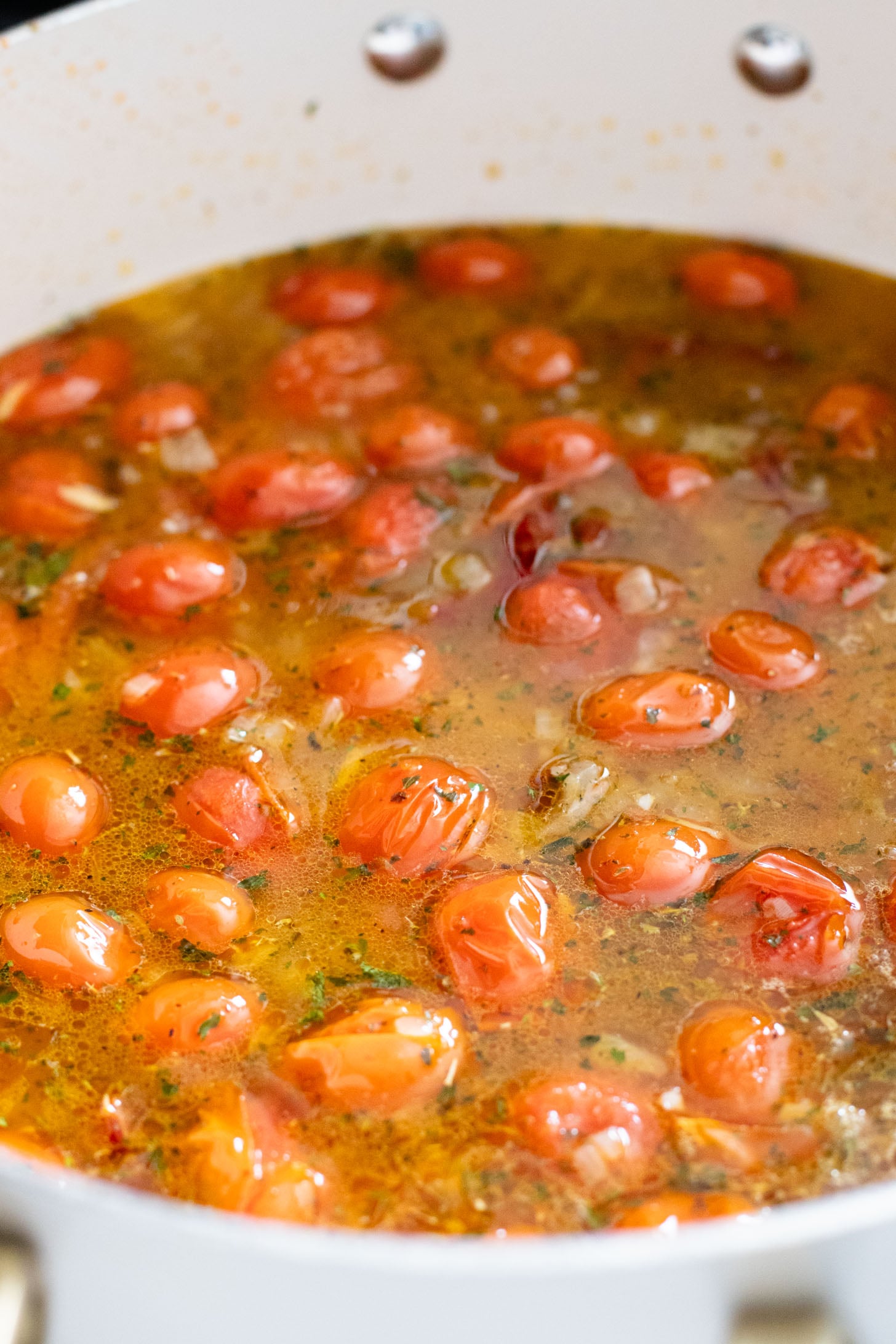 This Creamy Tuscan Chickpeas & Orzo recipe is a quick one-pot vegan dinner! Perfect meal when you want something comforting and easy | ThisSavoryVegan.com