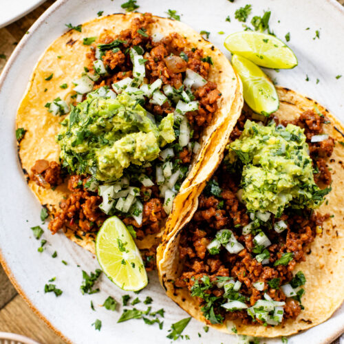 These Vegan Chipotle Beef Tacos are ready in 20 minutes and are a crowd pleaser. Perfectly smoky, packed with protein & delicious | ThisSavoryVegan.com