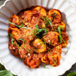 This Easy Vegan Tortellini & Sausage is the perfect weeknight dinner! Ready in less than 30 minutes and perfect for a family | ThisSavoryVegan.com