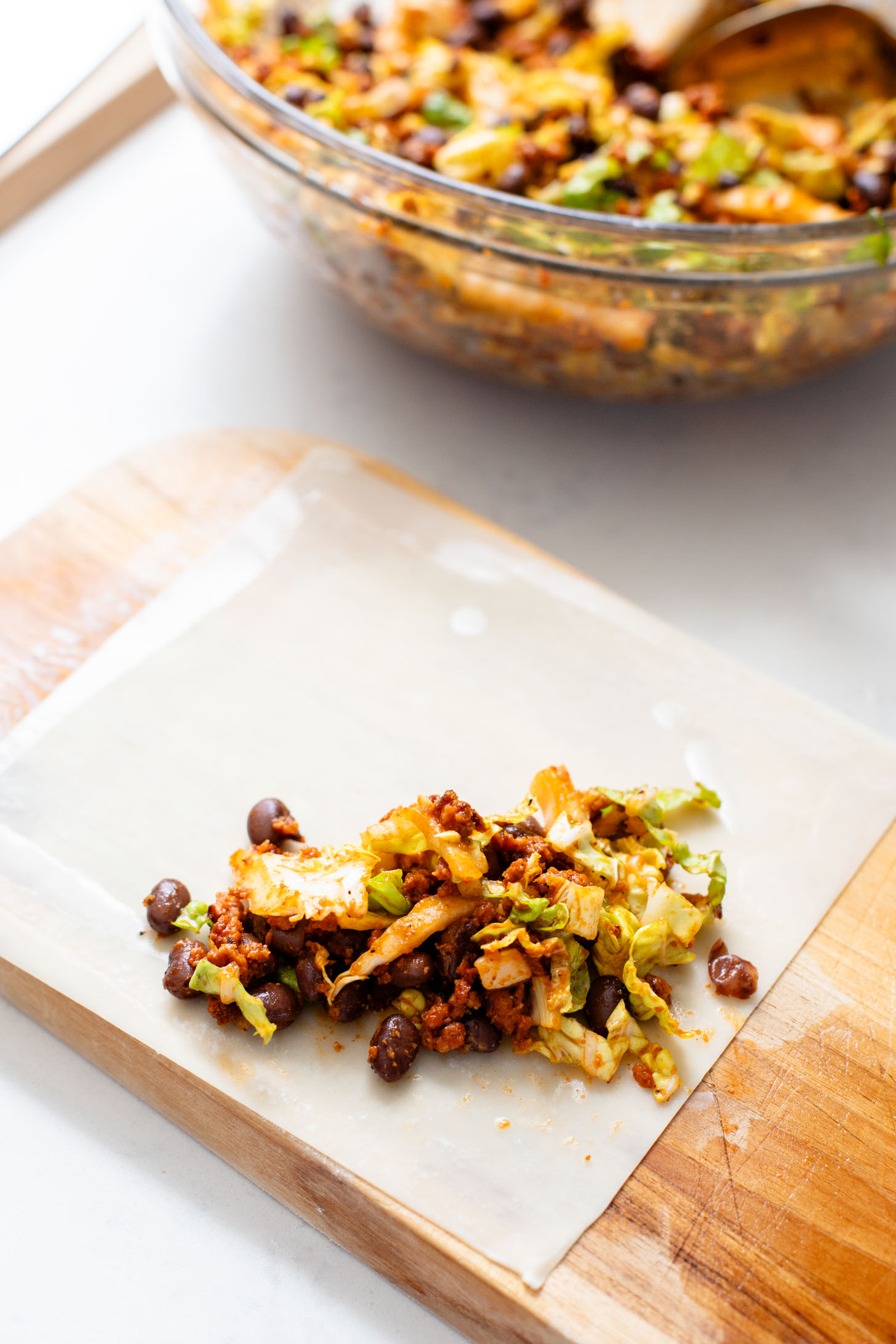 These vegan Southwest Egg Rolls are filled with soy chorizo, black beans, corn and shredded cabbage. The perfect crunchy appetizer | ThisSavoryVegan.com