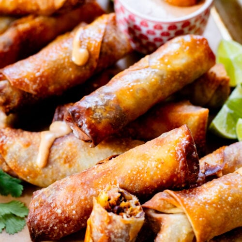 These vegan Southwest Egg Rolls are filled with soy chorizo, black beans, corn and shredded cabbage. The perfect crunchy appetizer | ThisSavoryVegan.com