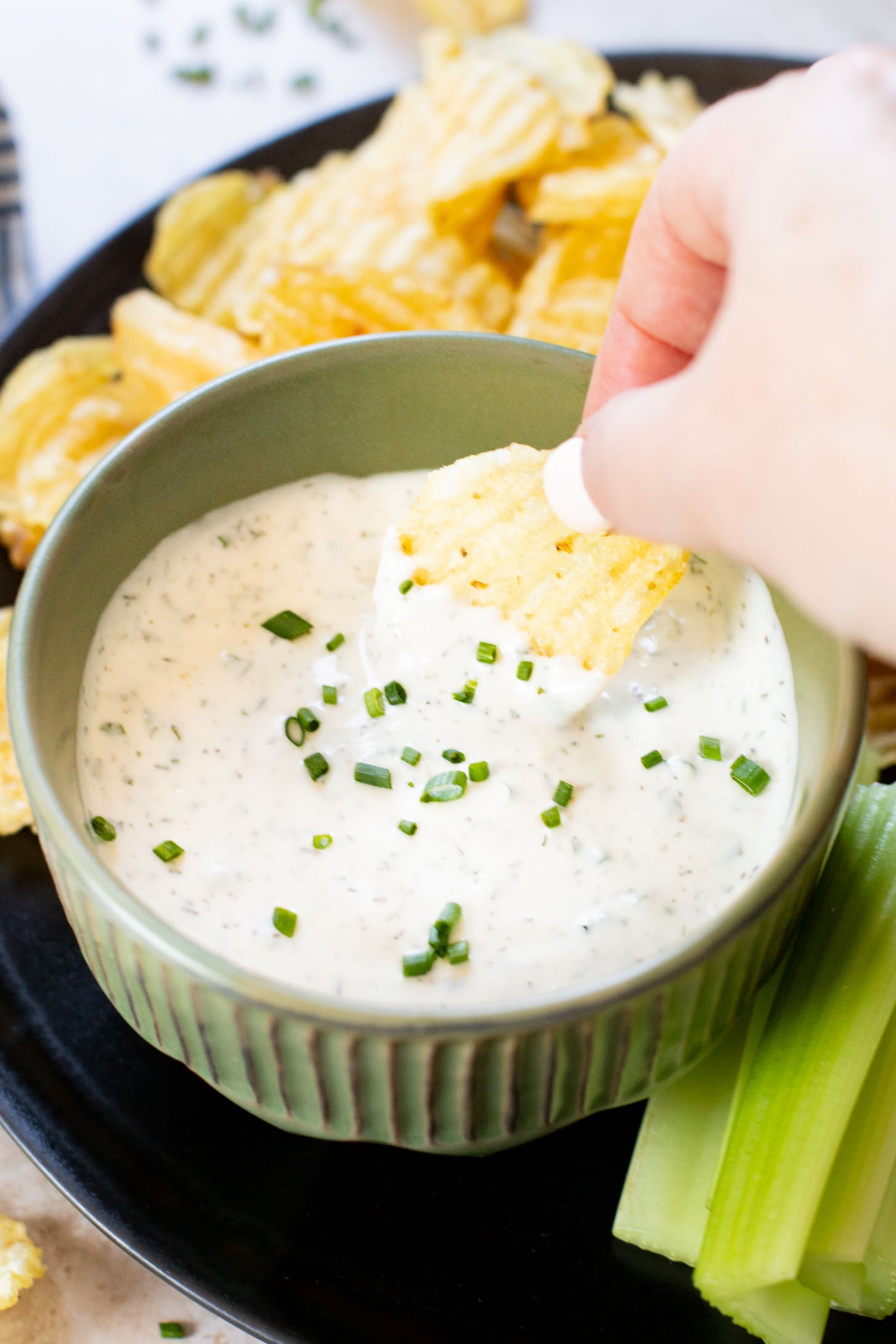 This is seriously the Best Vegan Ranch Dip - you'll never miss the dairy! This vegan dip is perfect for a party or game day snack | ThisSavoryVegan.com