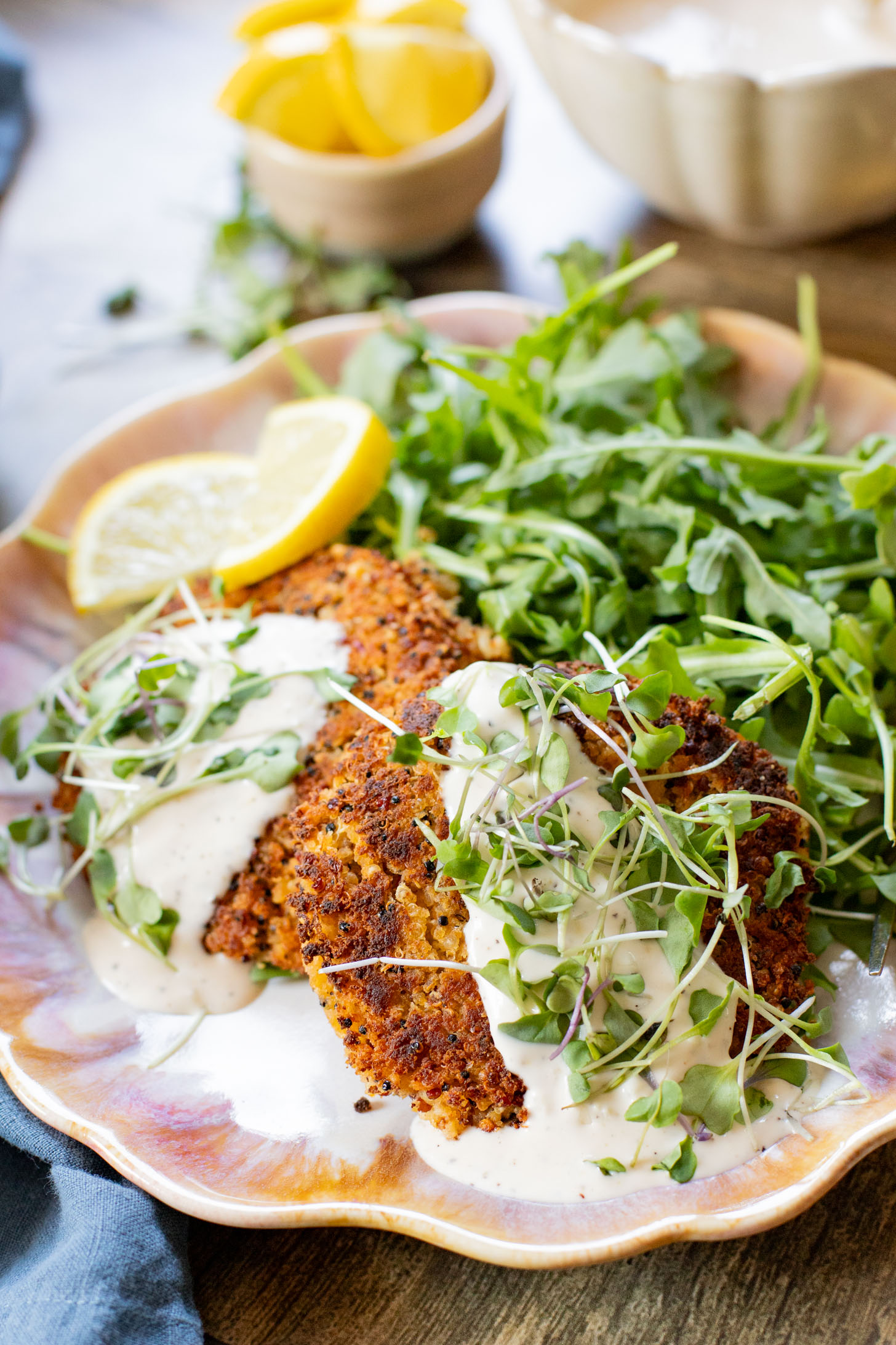 These Crispy Chickpea Quinoa Patties are made with simple ingredients and topped with a dairy-free lemon garlic aioli | ThisSavoryVegan.com