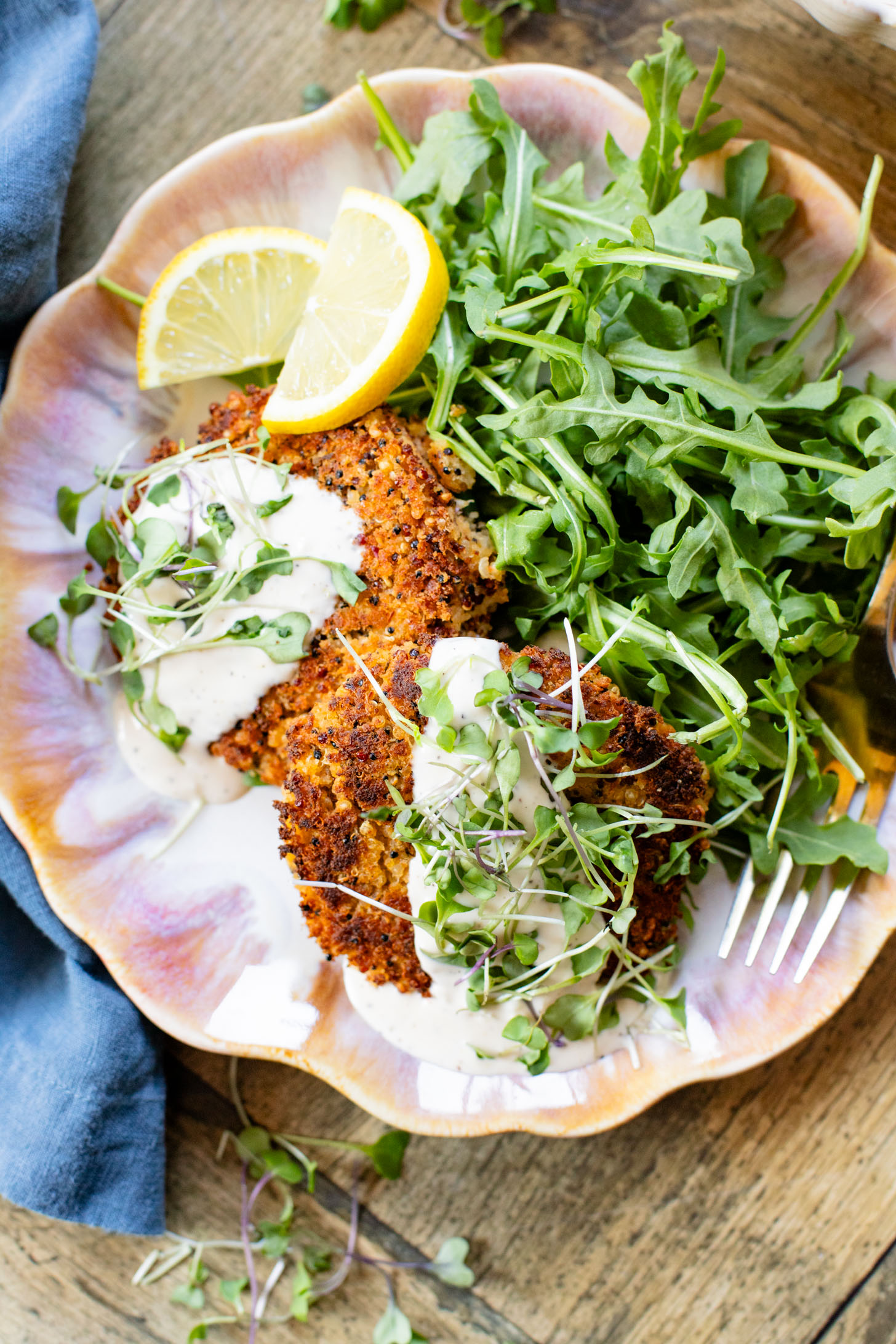 These Crispy Chickpea Quinoa Patties are made with simple ingredients and topped with a dairy-free lemon garlic aioli | ThisSavoryVegan.com