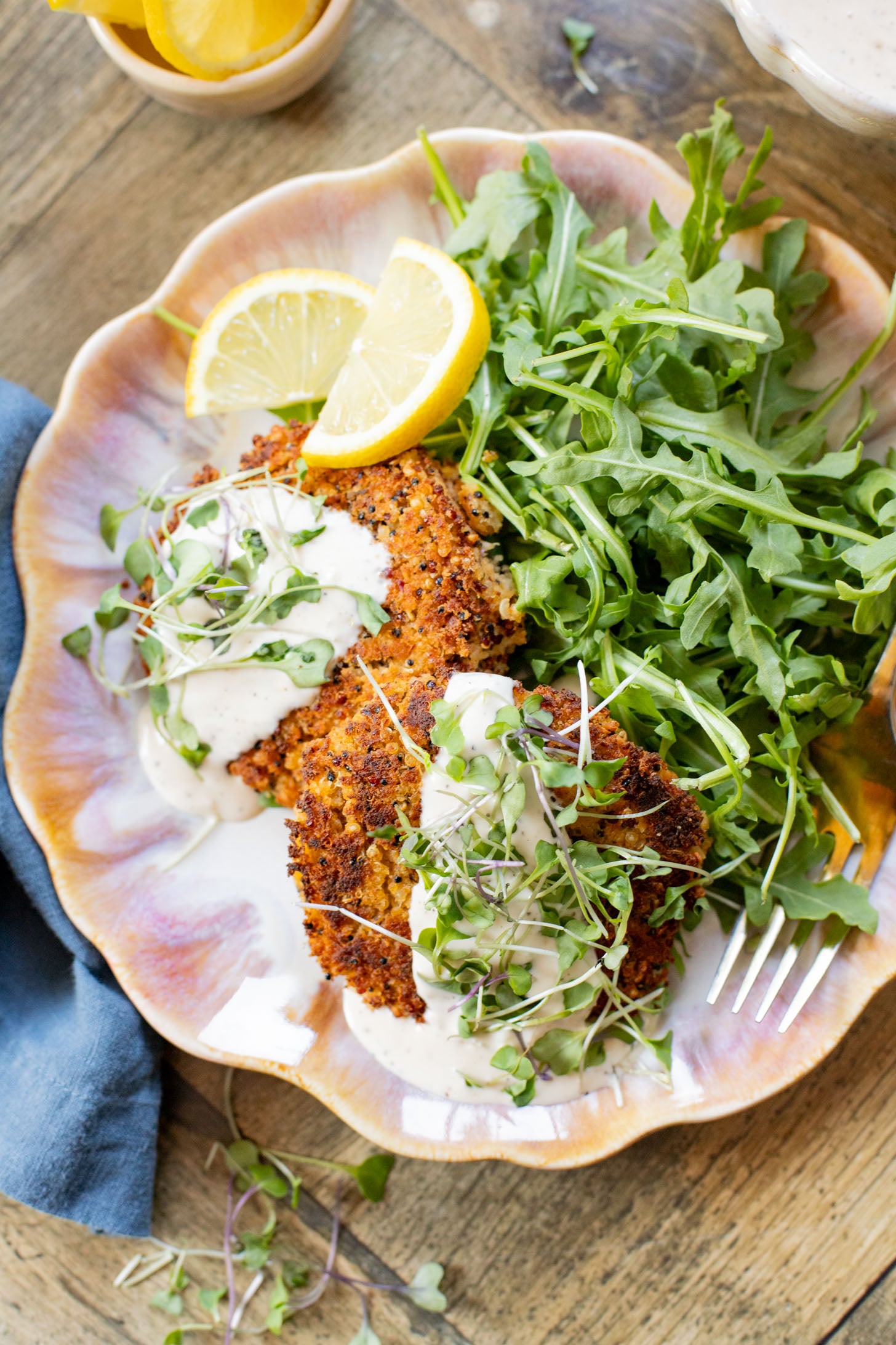 These Crispy Chickpea Quinoa Patties are made with simple ingredients and topped with a dairy-free lemon garlic aioli | ThisSavoryVegan.com