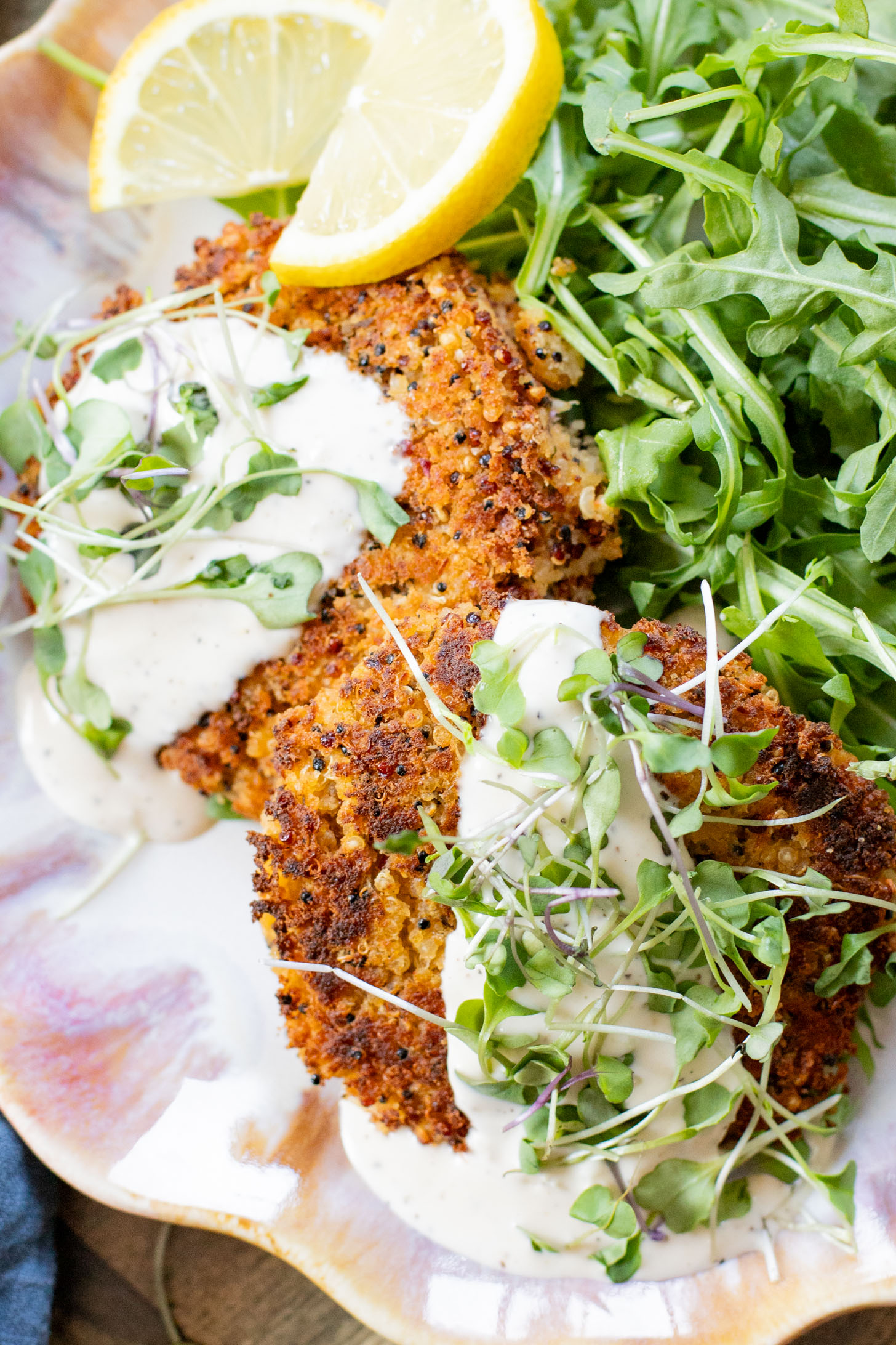 These Crispy Chickpea Quinoa Patties are made with simple ingredients and topped with a dairy-free lemon garlic aioli | ThisSavoryVegan.com