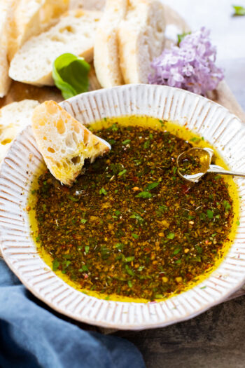 There is nothing better than enjoying some Bread Dipping Oil with some warm bread. Ready in 5 minutes and super delicious | ThisSavoryVegan.com
