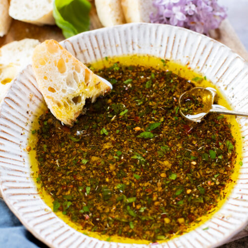 There is nothing better than enjoying some Bread Dipping Oil with some warm bread. Ready in 5 minutes and super delicious | ThisSavoryVegan.com