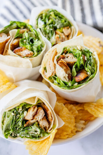 These Vegan Chicken Caesar Wraps are the best way to eat your favorite Caesar salad on-the-go! Delicious flavors and dairy-free | ThisSavoryVegan.com