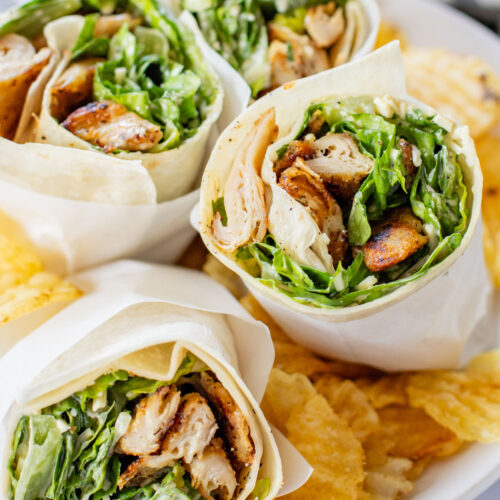 These Vegan Chicken Caesar Wraps are the best way to eat your favorite Caesar salad on-the-go! Delicious flavors and dairy-free | ThisSavoryVegan.com