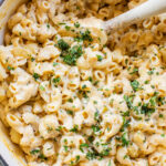 This Creamy Green Chile Macaroni is made in one pot and has some sneaky plant-based protein in the creamy vegan sauce | ThisSavoryVegan.com