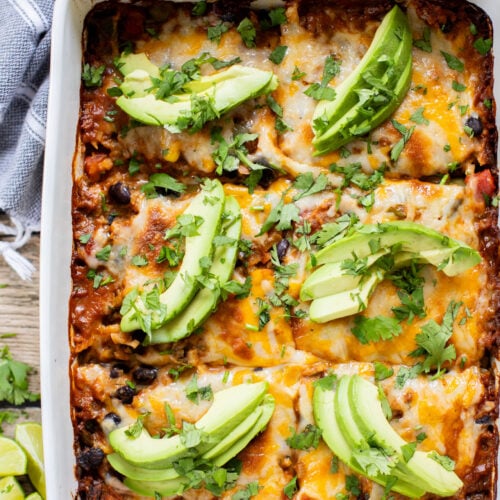 This Cauliflower Rice Taco Casserole is the perfect low-carb weeknight dinner. Packed with veggies, plant protein & also dairy-free | ThisSavoryVegan.com