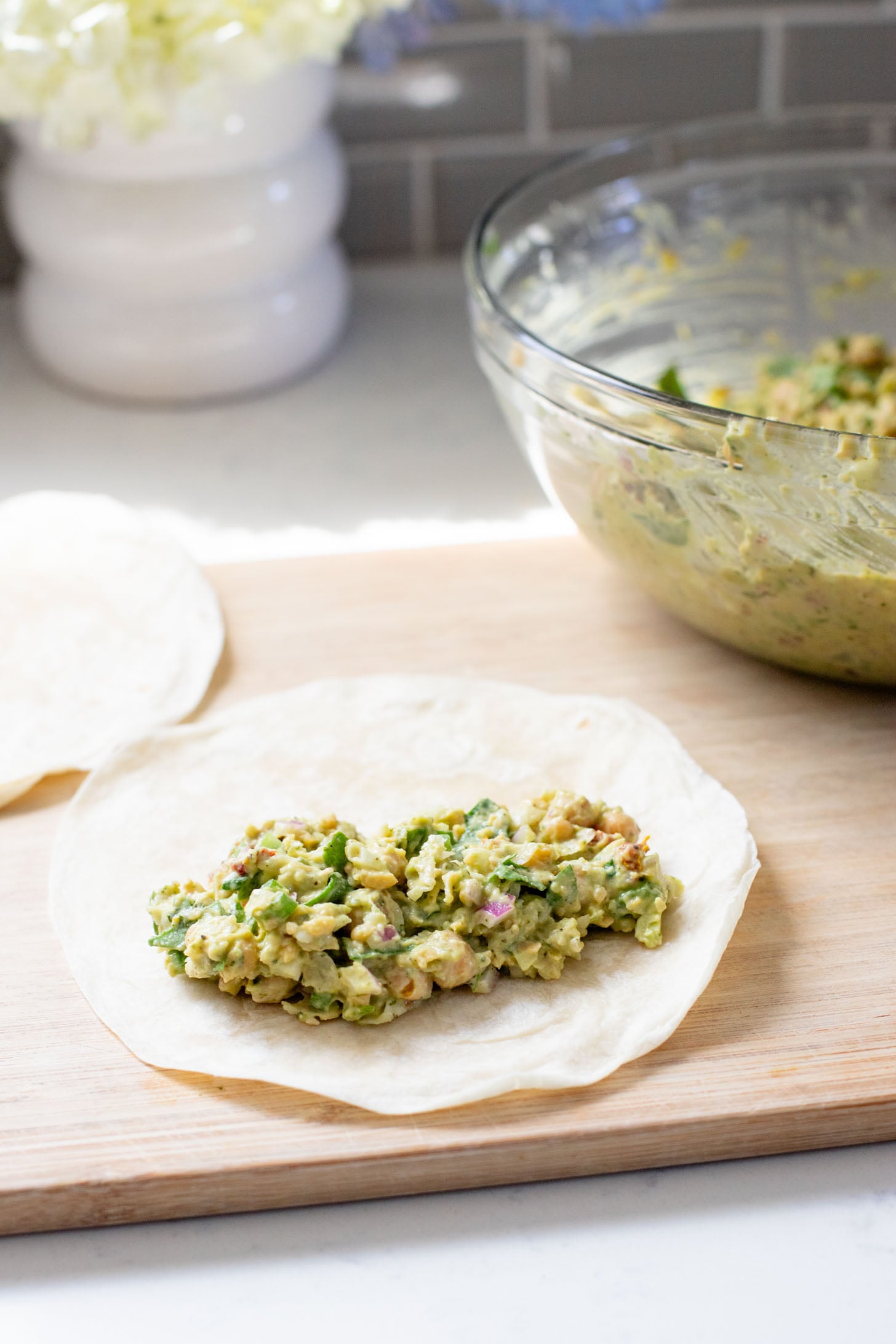 These Chimichurri Chickpea Salad Wraps are the perfect party snack or lunch! They are light, delicious & dairy-free | ThisSavoryVegan.com