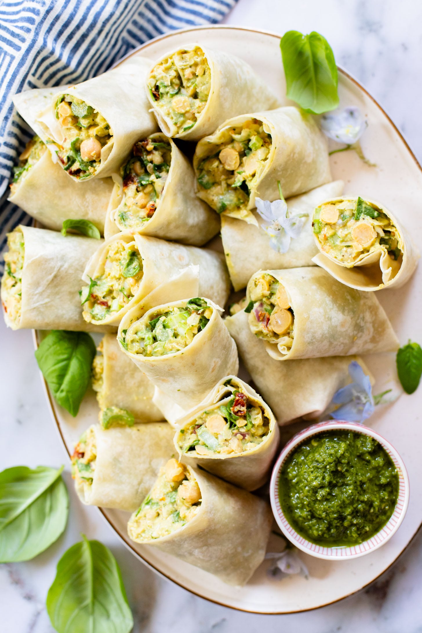 These Chimichurri Chickpea Salad Wraps are the perfect party snack or lunch! They are light, delicious & dairy-free | ThisSavoryVegan.com