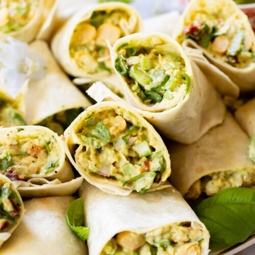 These Chimichurri Chickpea Salad Wraps are the perfect party snack or lunch! They are light, delicious & dairy-free | ThisSavoryVegan.com