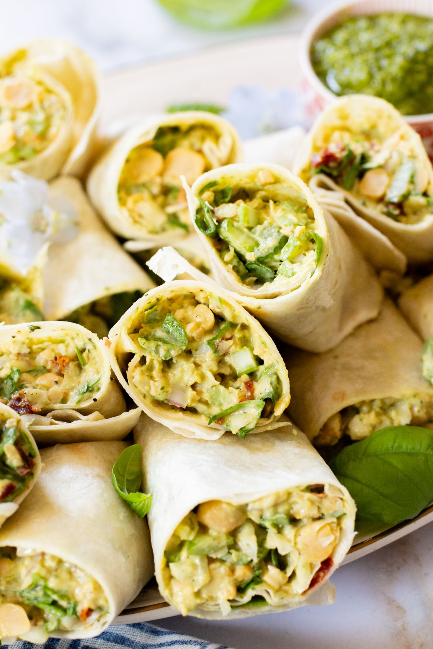 These Chimichurri Chickpea Salad Wraps are the perfect party snack or lunch! They are light, delicious & dairy-free | ThisSavoryVegan.com