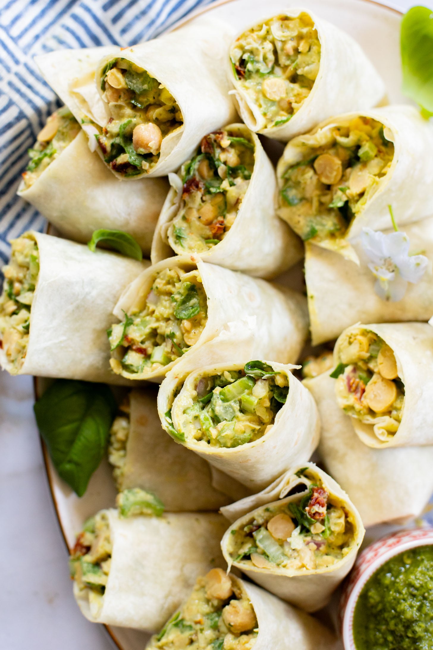 These Chimichurri Chickpea Salad Wraps are the perfect party snack or lunch! They are light, delicious & dairy-free | ThisSavoryVegan.com