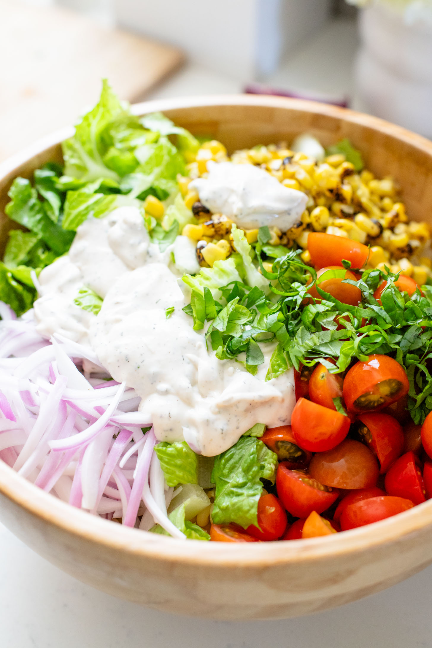 This Vegan BBQ Chicken Pasta Salad is a summer must make! Crisp veggies, charred vegan chicken and the best dairy-free creamy dressing | ThisSavoryVegan.com