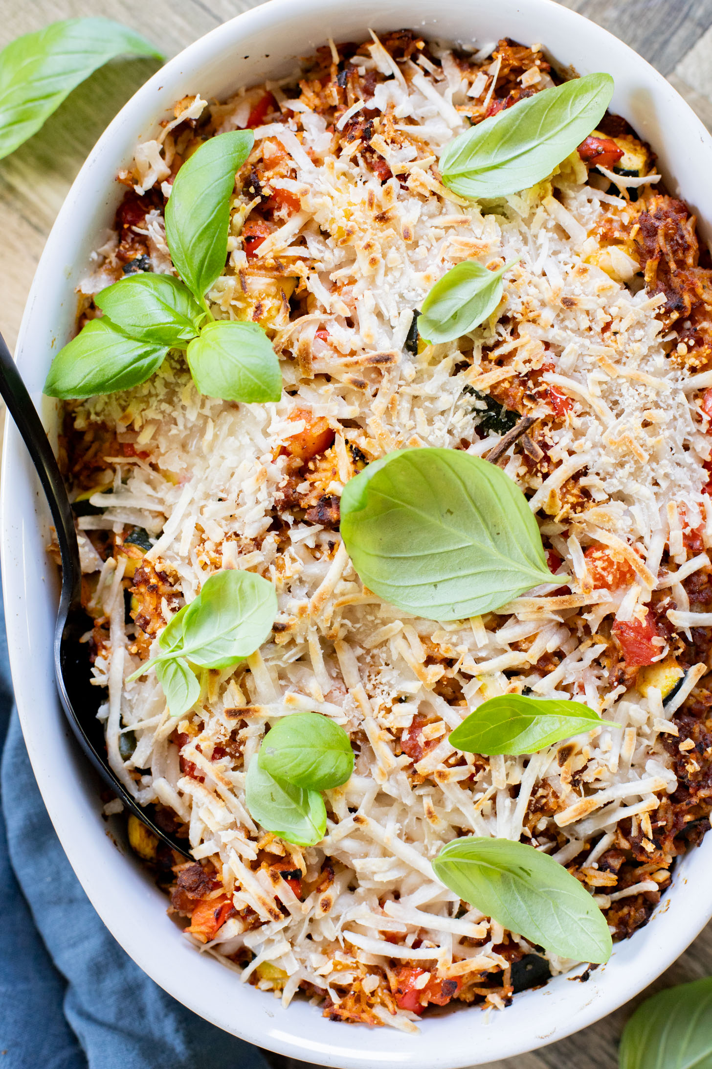 This Vegan Beef Zucchini Casserole is a hearty & delicious dinner idea. You get rice, veggies & plant protein in one tasty dish | ThisSavoryVegan.com