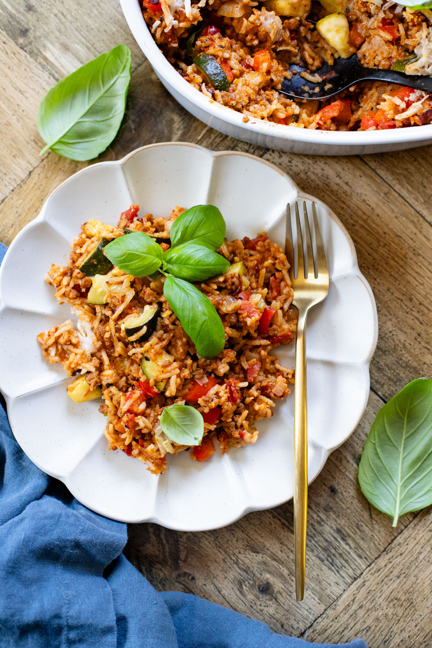 This Vegan Beef Zucchini Casserole is a hearty & delicious dinner idea. You get rice, veggies & plant protein in one tasty dish | ThisSavoryVegan.com