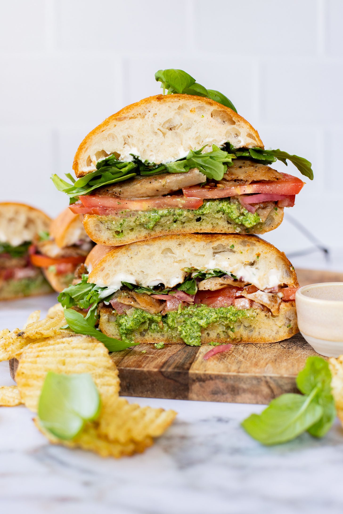 This Vegan Chicken Pesto Sandwich is the ultimate summer sandwich recipe! Perfect for a picnic or beach day | ThisSavoryVegan.com