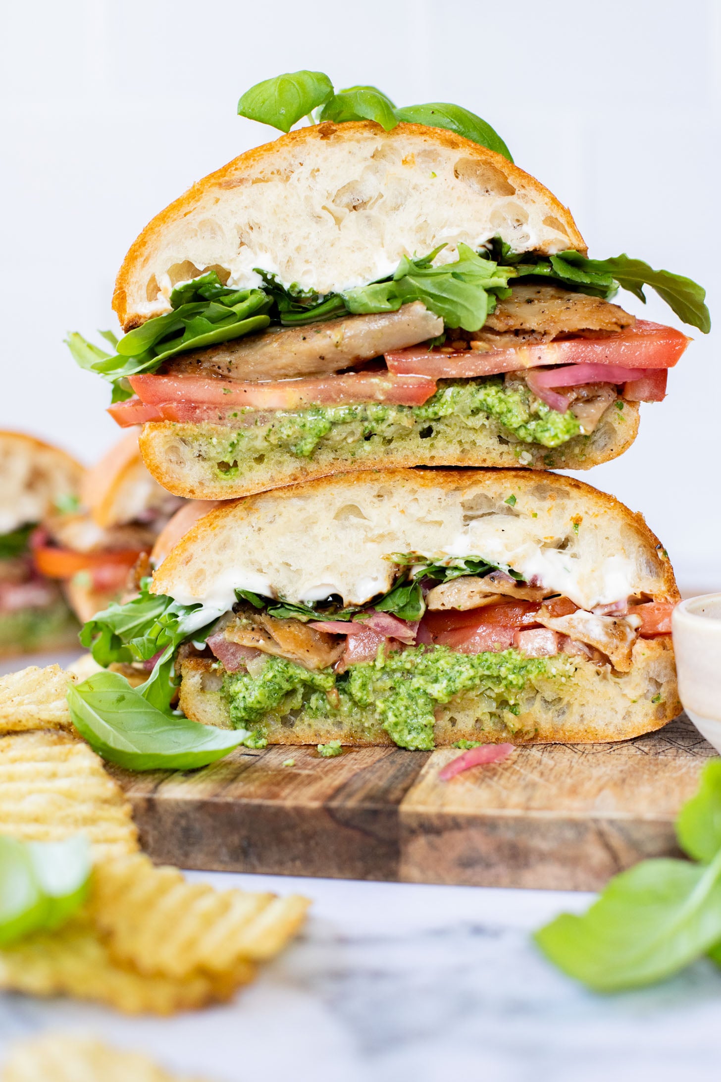 This Vegan Chicken Pesto Sandwich is the ultimate summer sandwich recipe! Perfect for a picnic or beach day | ThisSavoryVegan.com