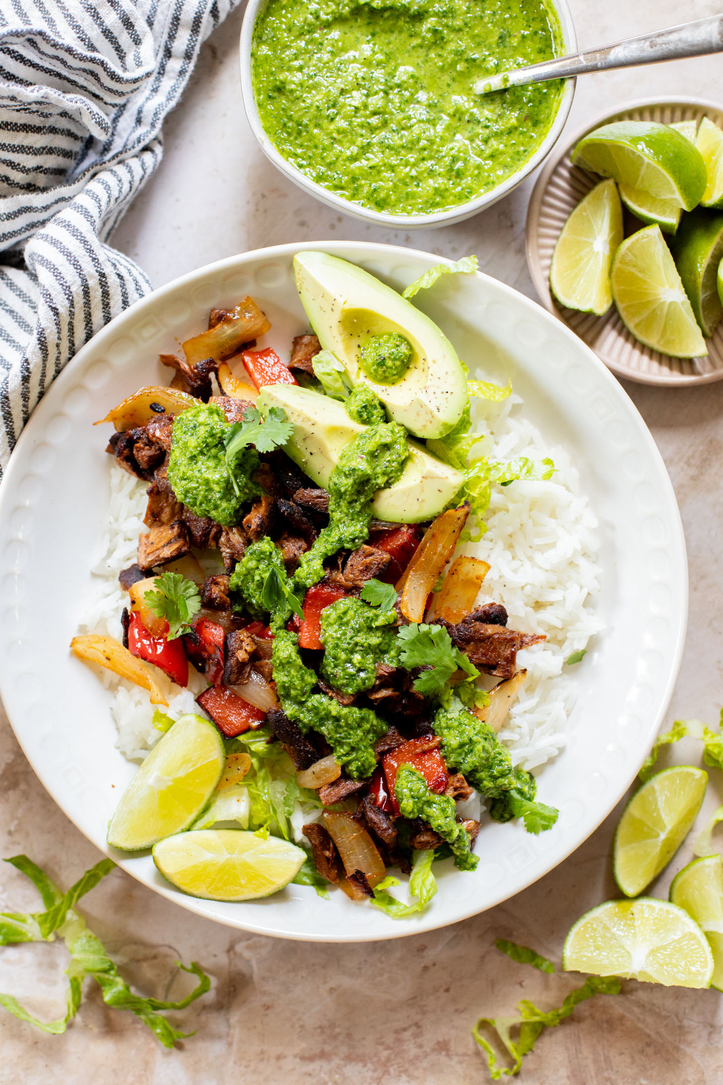 These Vegan Chimichurri Steak Bowls are high in protein and packed with fresh flavors. A quick and easy weeknight dinner | ThisSavoryVegan.com