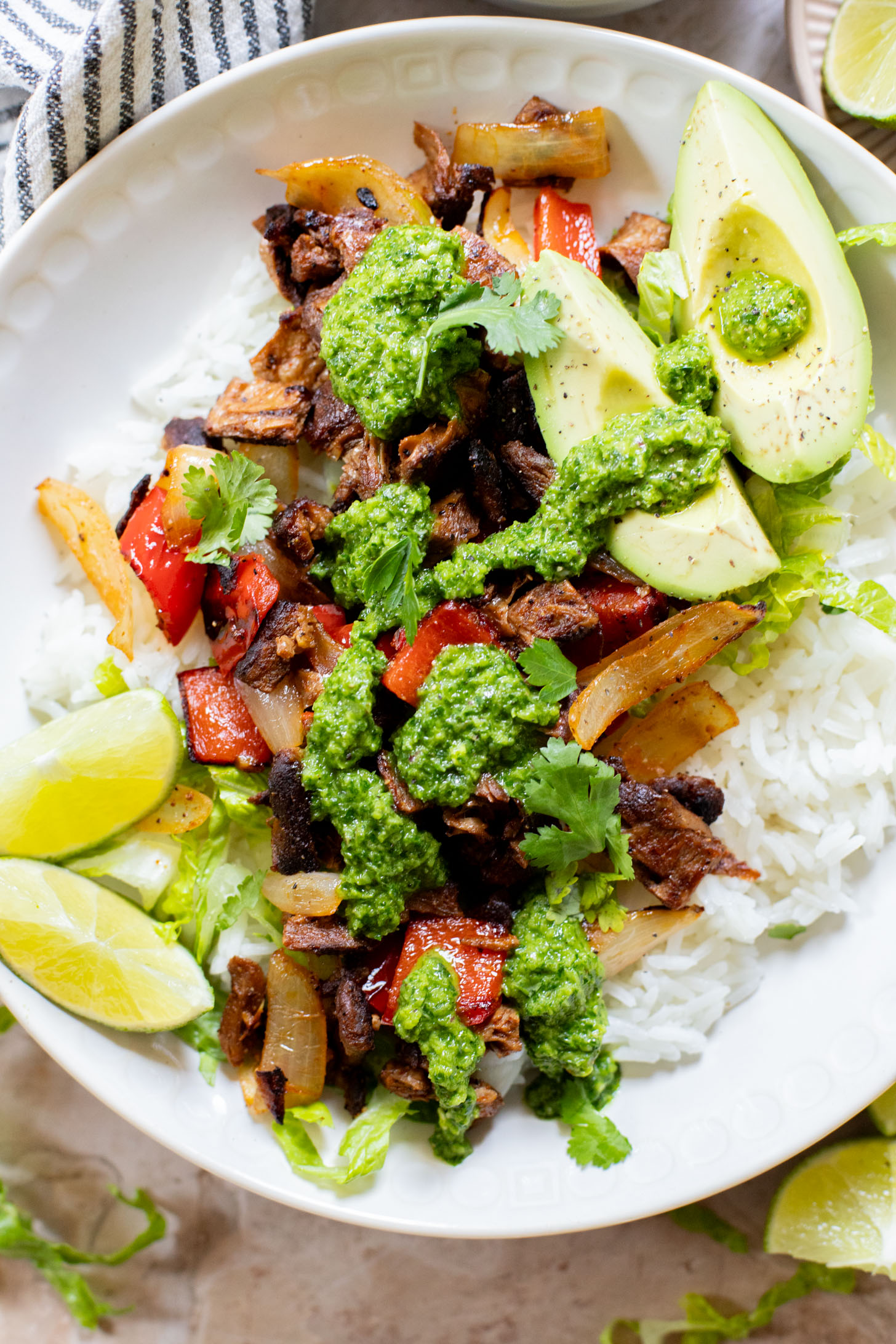 These Vegan Chimichurri Steak Bowls are high in protein and packed with fresh flavors. A quick and easy weeknight dinner | ThisSavoryVegan.com
