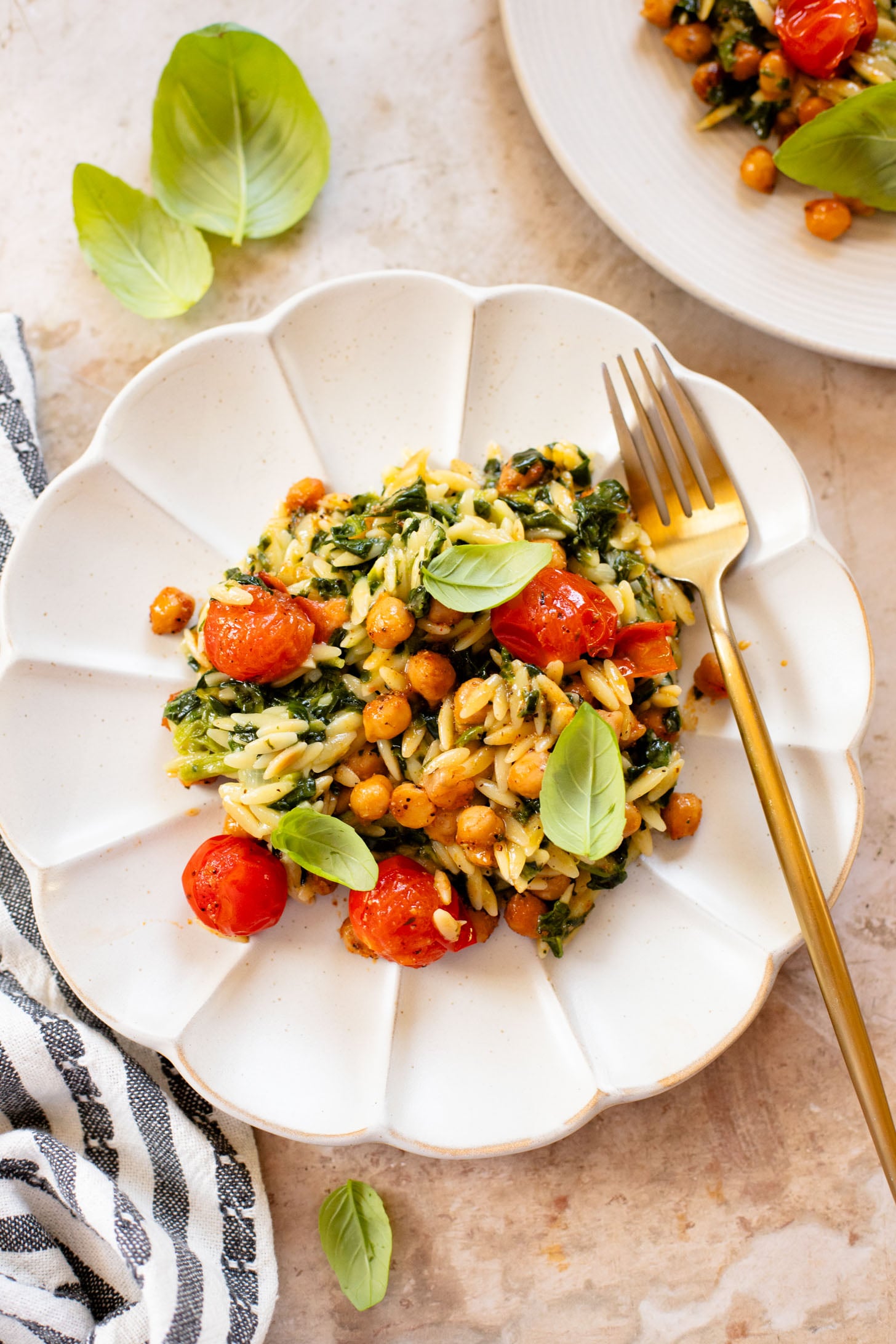 Creamy Spinach Orzo with Burst Tomatoes - This Savory Vegan