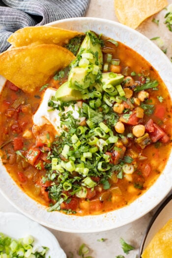This Chickpea Taco Soup is a simple, clean soup recipe that doesn't skip on flavor. Packed with veggies and plant protein | ThisSavoryVegan.com