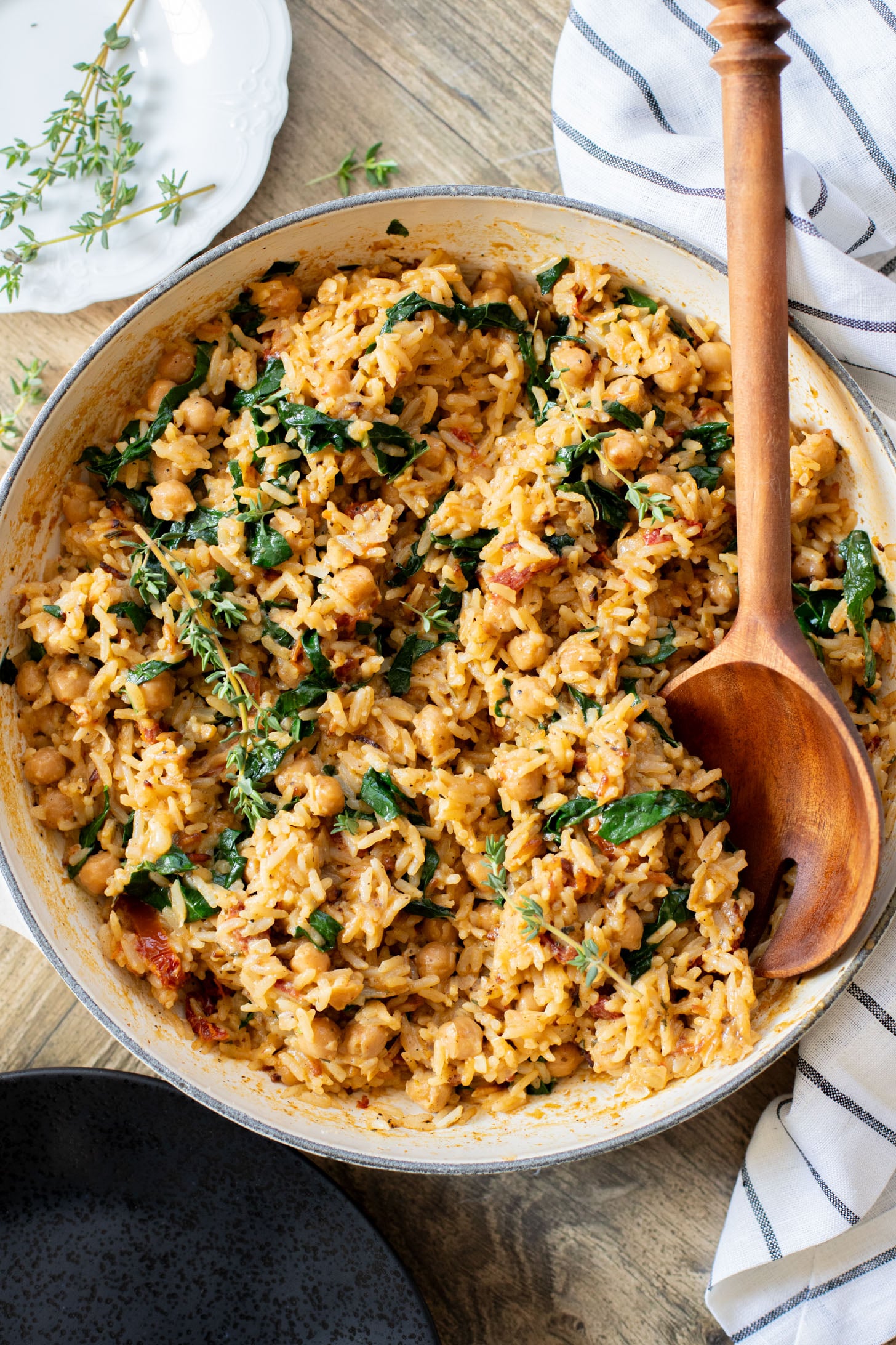 This Creamy Chickpeas & Rice Skillet is a quick and easy plant-based dinner that the whole family will love | ThisSavoryVegan.com