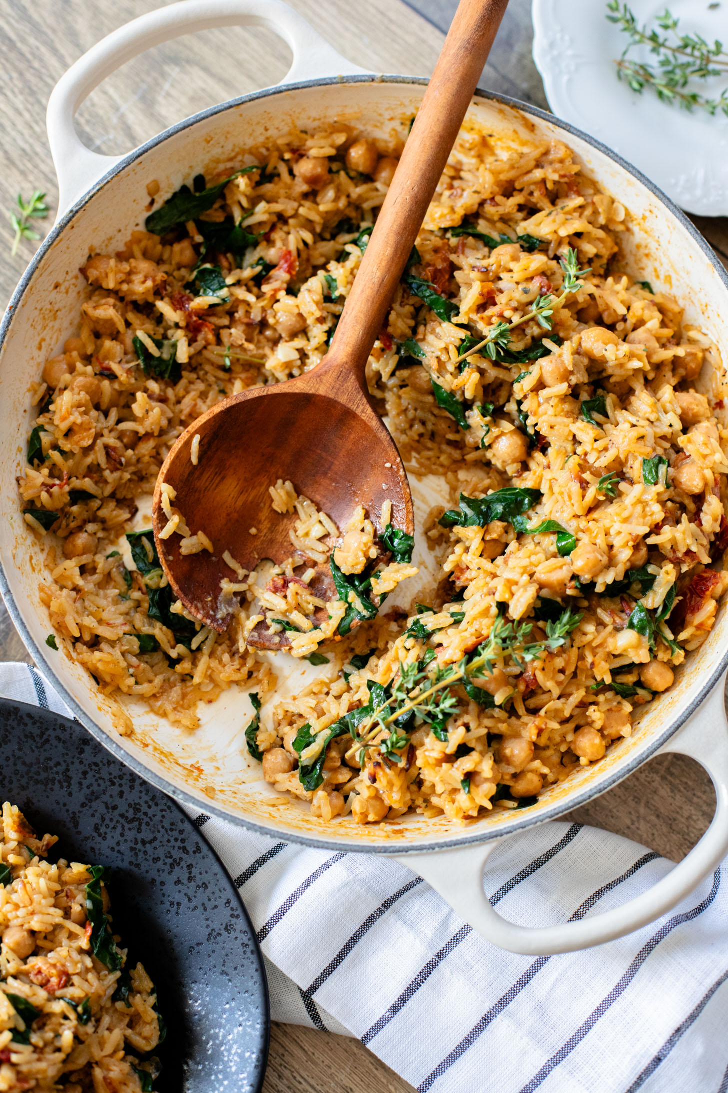 This Creamy Chickpeas & Rice Skillet is a quick and easy plant-based dinner that the whole family will love | ThisSavoryVegan.com