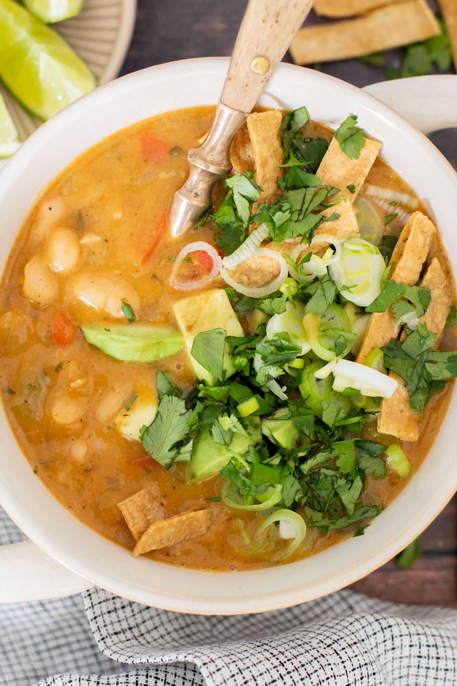 This White Bean Chili is a simple & healthy one-pot dinner! You get a cozy dinner in 30 minutes with very few dishes | ThisSavoryVegan.com