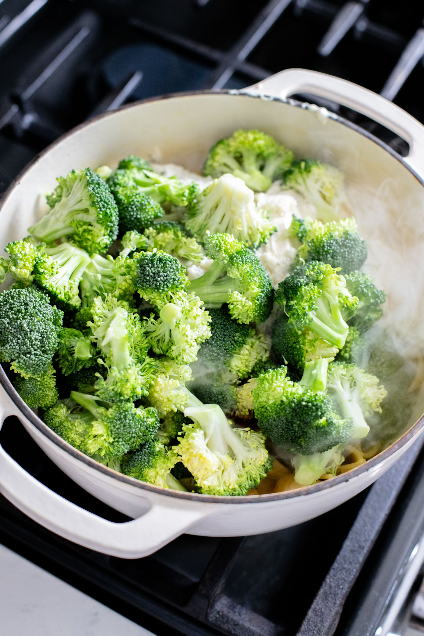 This Creamy Pesto Pasta with Broccoli is not only dairy-free it also has some sneaky protein. Made in one-pot for an easy weeknight dinner | ThisSavoryVegan.com