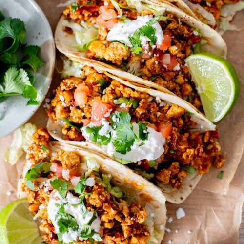 These High Protein Tofu Tacos are simple to make (you just need one skillet and 30 minutes) and they are packed with plant protein | ThisSavoryVegan.com