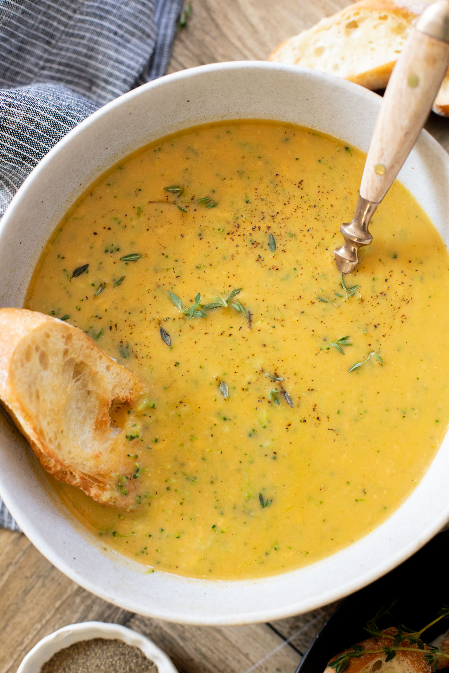 This Vegan Broccoli & Cheddar Soup is creamy & delicious. Made dairy-free and has some extra sneaky veggies too | ThisSavoryVegan.com