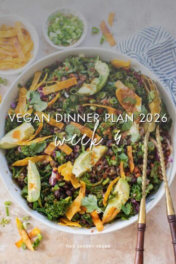 Make your life easier and use my weekly vegan dinner plans! Five nights of vegan dinner recipes and a grocery list released every Saturday | ThisSavoryVegan.com