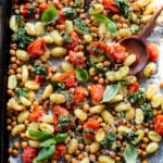 This Sheet Pan Gnocchi & Chickpeas recipe is perfect for a weeknight dinner. Everything is made on one baking sheet and is ready in 30 minutes | ThisSavoryVegan.com