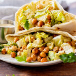 These Chickpea Caesar Salad Pitas are the perfect quick lunch or dinner! Made with the BEST dairy-free Caesar dressing | ThisSavoryVegan.com