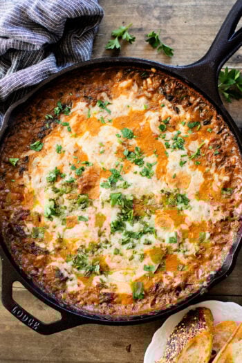 This Lentil & Spinach Skillet is an easy and delicious one-pot dinner that is ready in under an hour! Perfect family dinner | ThisSavoryVegan.com
