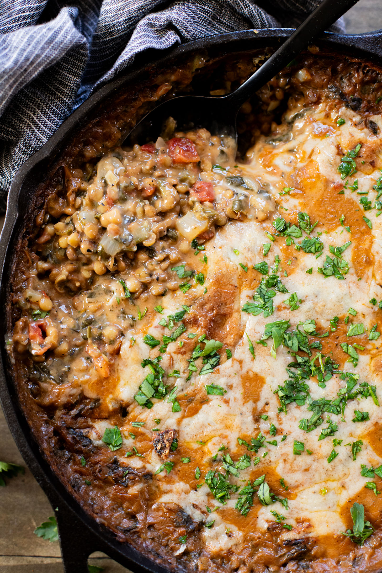 This Lentil & Spinach Skillet is an easy and delicious one-pot dinner that is ready in under an hour! Perfect family dinner | ThisSavoryVegan.com