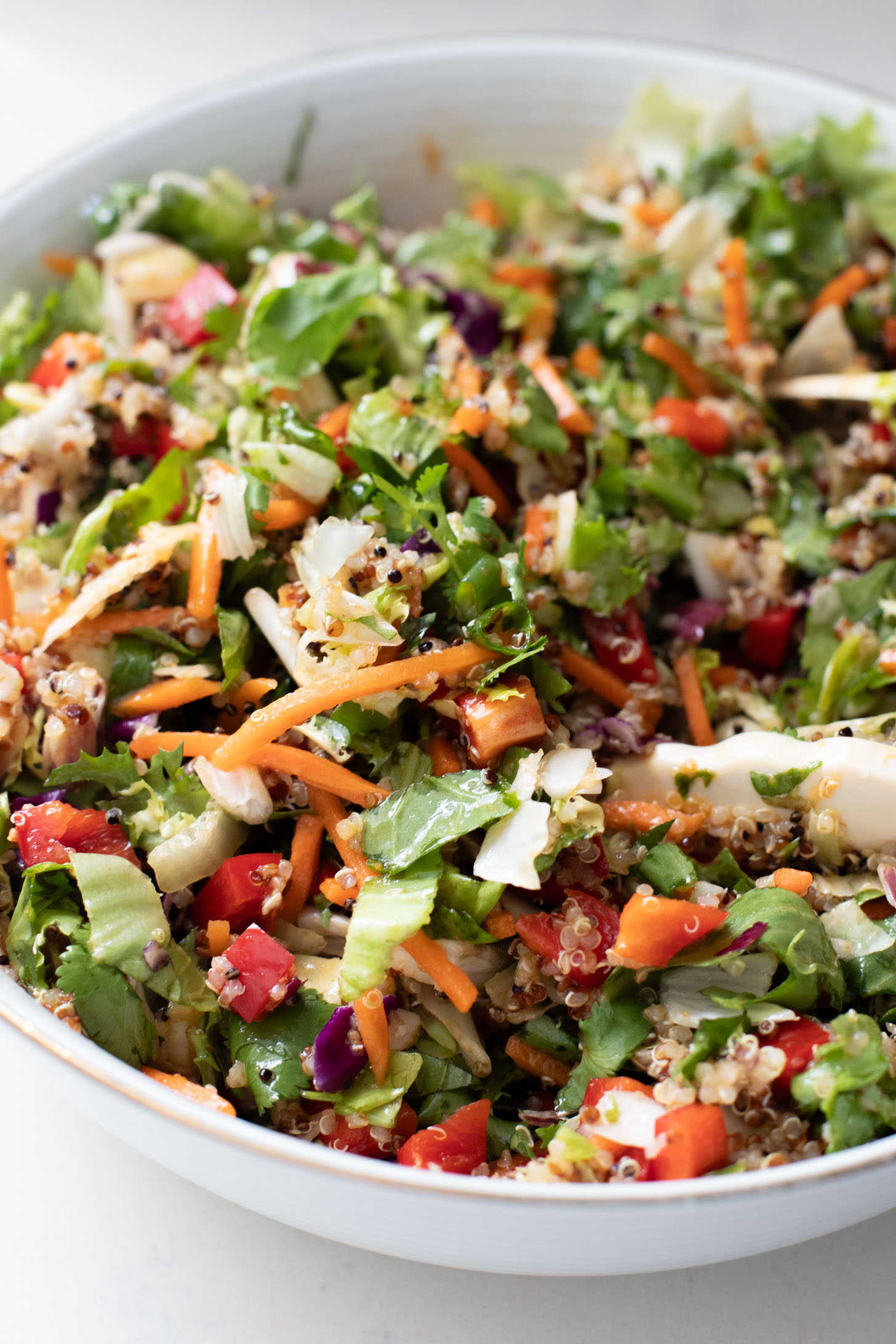This Quinoa Crunch Salad is a quick and delicious lunch or dinner. Made with a simple, homemade asian dressing | ThisSavoryVegan.com