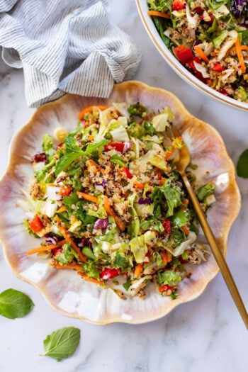 This Quinoa Crunch Salad is a quick and delicious lunch or dinner. Made with a simple, homemade asian dressing | ThisSavoryVegan.com