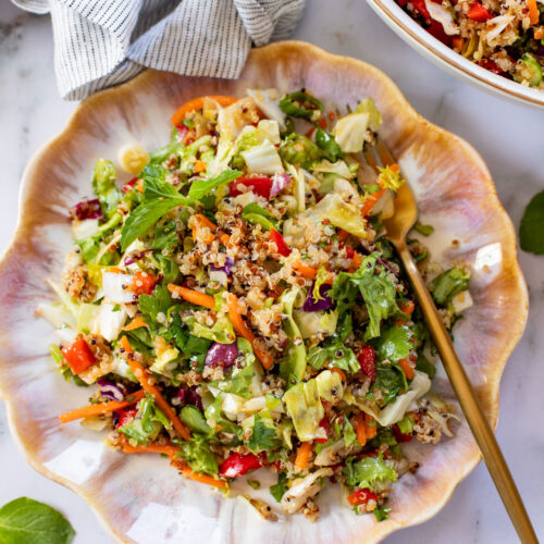This Quinoa Crunch Salad is a quick and delicious lunch or dinner. Made with a simple, homemade asian dressing | ThisSavoryVegan.com