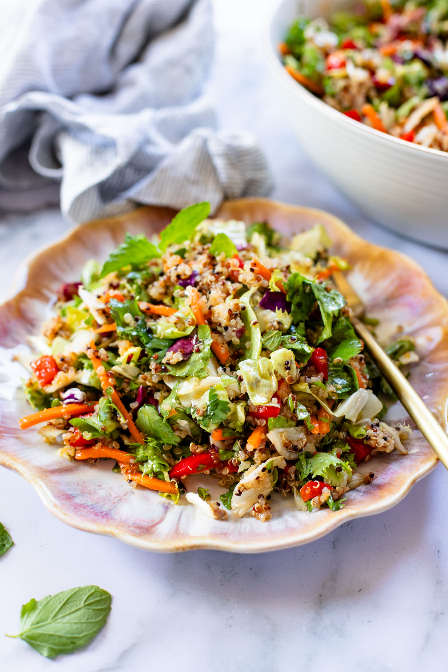 This Quinoa Crunch Salad is a quick and delicious lunch or dinner. Made with a simple, homemade asian dressing | ThisSavoryVegan.com
