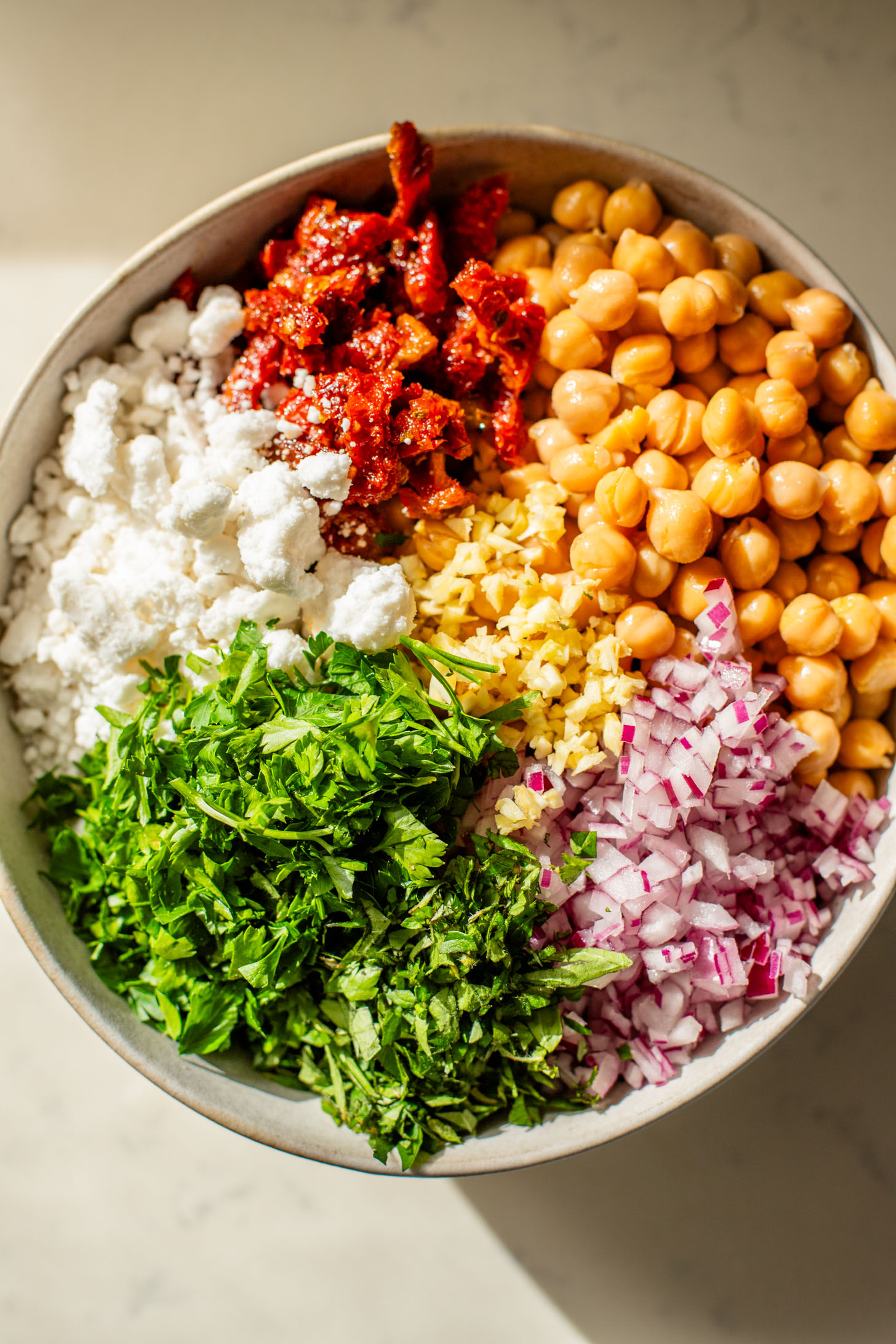 This Vegan Feta & Chickpea Pasta Salad is the perfect salad for spring. Light, bright and super yummy | ThisSavoryVegan.com