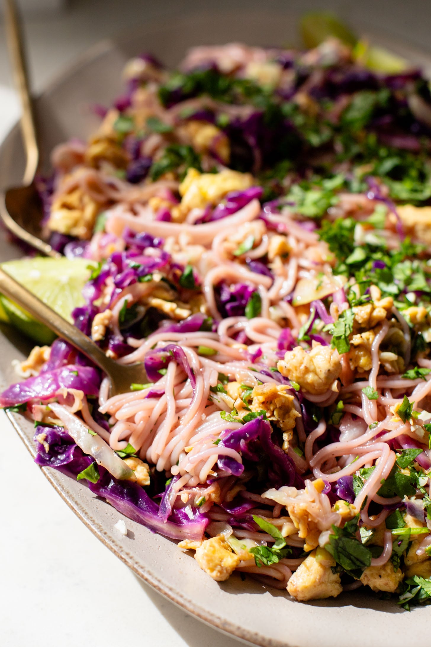 This Cabbage and Rice Noodle Stir-Fry is great for a weeknight when you are short on time for dinner. Noddles, veggies & vegan eggs for protein | ThisSavoryVegan.com