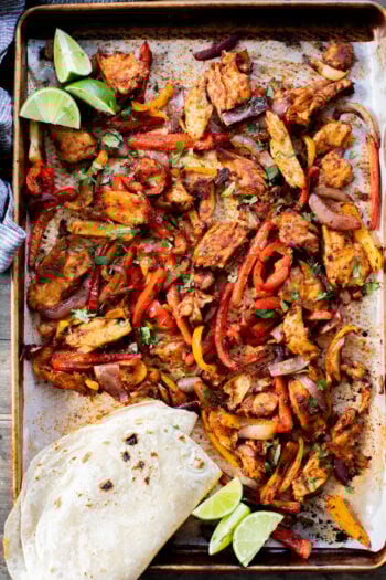 These Sheet Pan Vegan Chicken Fajitas are the perfect easy weeknight dinner. Ready in 30 minutes and made on one sheet pan | ThisSavoryVegan.com