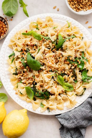 These Buttery Lemon Noodles with Toasted Pine Nuts are dairy-free and so comforting! The perfect spring pasta night recipe | ThisSavoryVegan.com