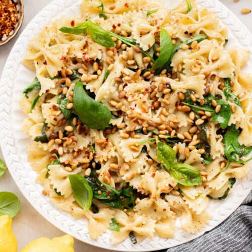 These Buttery Lemon Noodles with Toasted Pine Nuts are dairy-free and so comforting! The perfect spring pasta night recipe | ThisSavoryVegan.com
